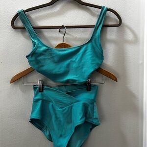 Aerie Teal Ribbed Two Piece Swimsuit - XS